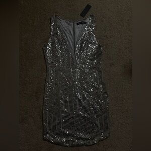 Sleeveless Silver Sequined Dress